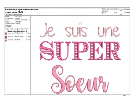 Motif de broderie  super soeur