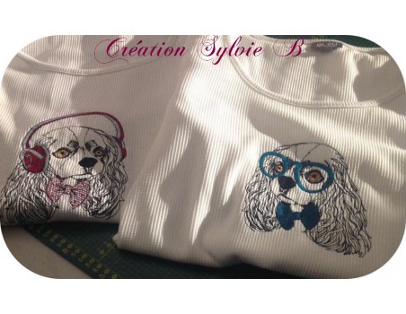 Motif de broderie machine cavalier king charles avec son casque