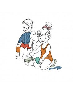 Motif de broderie machine enfants à la plage