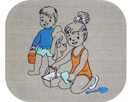 Motif de broderie machine enfants à la plage