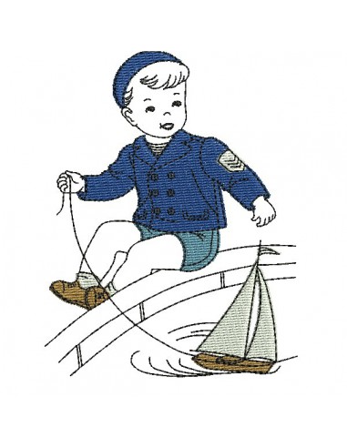 Motif de broderie machine garçon avec son bateau