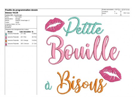 Motif de broderie texte bouille à bisous