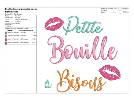 Motif de broderie texte bouille à bisous