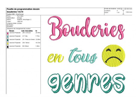 Motif de broderie texte bouderies