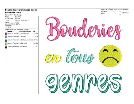 Motif de broderie texte bouderies