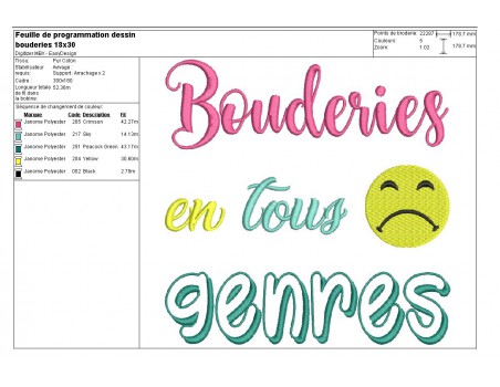 Motif de broderie texte bouderies