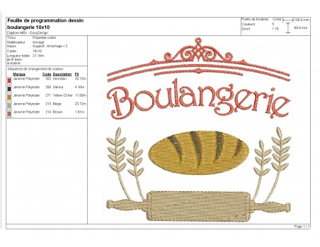 Motif de broderie machine boulangerie