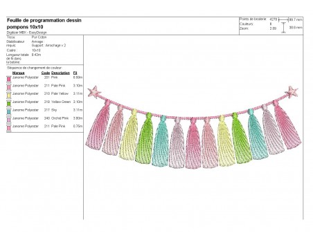 Motif de broderie machine guirlande pompons