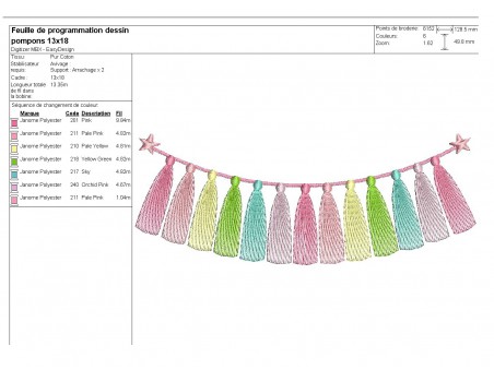 Motif de broderie machine guirlande pompons