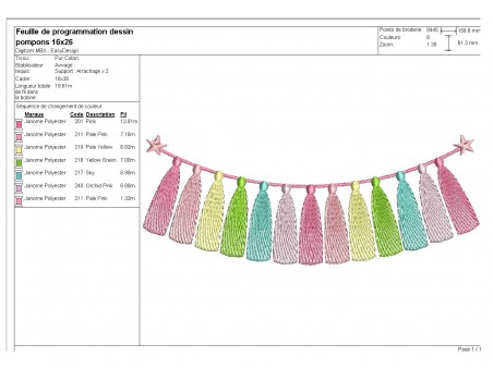 Motif de broderie machine guirlande pompons