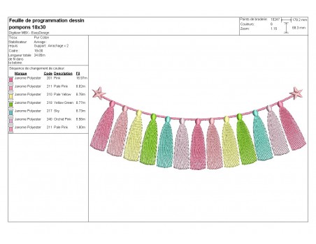 Motif de broderie machine guirlande pompons