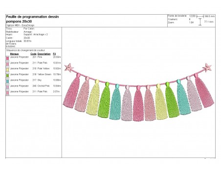 Motif de broderie machine guirlande pompons