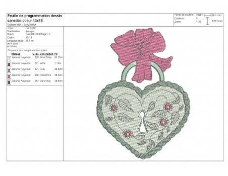 Motif de broderie machine coeur canedas