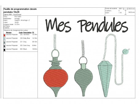 Motif de broderie pendules