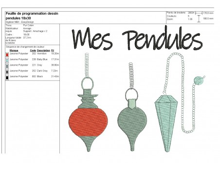 Motif de broderie pendules