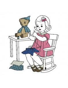 Motif de broderie machine fillette avec son ours