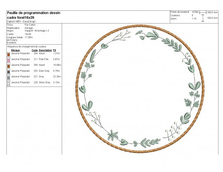 Motif de broderie machine cadre forêt