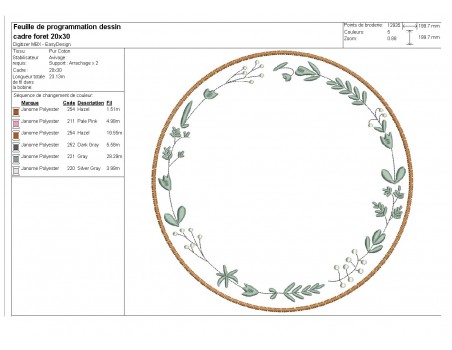 Motif de broderie machine cadre forêt