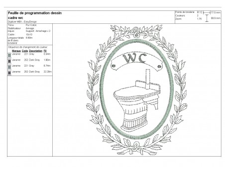 Motif de broderie machine cadre wc