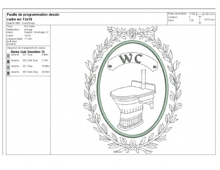 Motif de broderie machine cadre wc