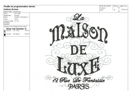 Instant download machine embroidery French Inspired Maison De Luxe Paris