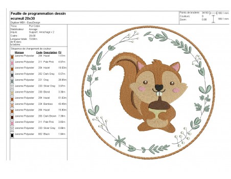 Motif de broderie machine  écureuil