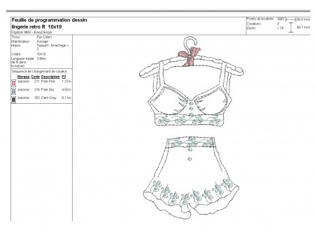 Instant download machine embroidery design redwork  retro lingerie