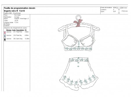 Motif de broderie machine  lingerie rétro redwork