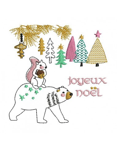 Motif de broderie machine ours de noël avec un écureuil