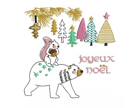 Motif de broderie machine ours de noël avec un écureuil