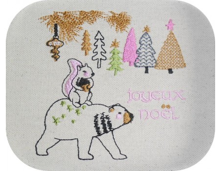 Motif de broderie machine ours de noël avec un écureuil