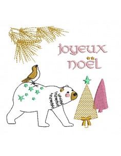 Motif de broderie machine ours de noël avec un oiseau