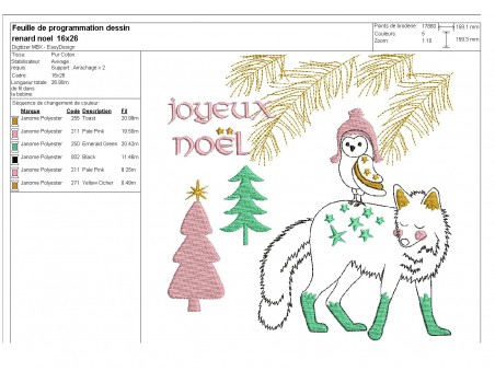 Motif de broderie machine renard de noël avec une chouette