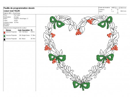 Motif de broderie machine  cadre coeur de noël