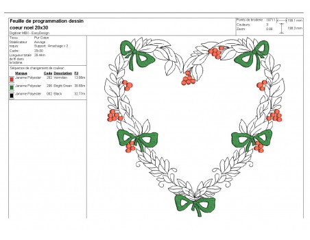 Motif de broderie machine  cadre coeur de noël