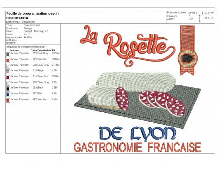 Motif de broderie machine rosette de Lyon