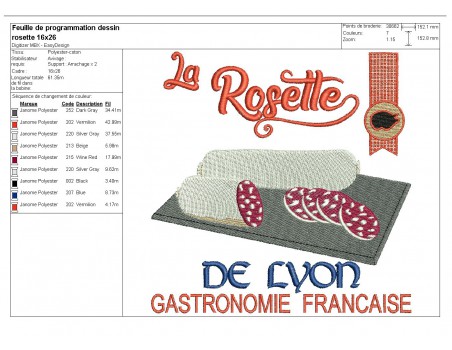 Motif de broderie machine rosette de Lyon