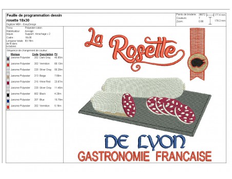 Motif de broderie machine rosette de Lyon