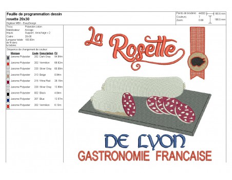 Motif de broderie machine rosette de Lyon