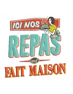 Motif de broderie machine plaque publicitaire repas