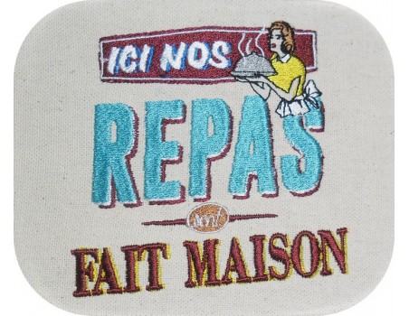 Motif de broderie machine plaque publicitaire repas