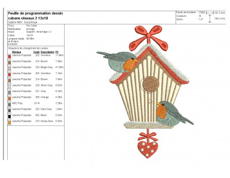 Motif de broderie machine  cabane aux oiseaux