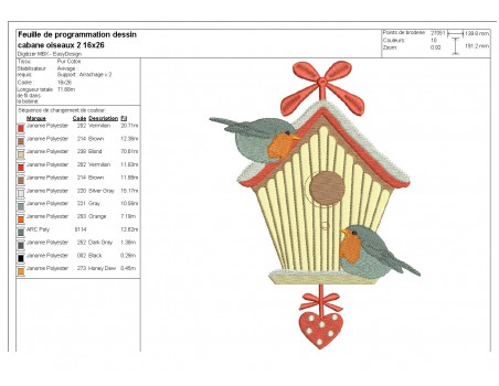 Motif de broderie machine  cabane aux oiseaux