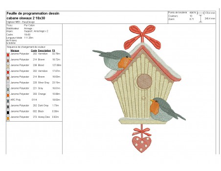 Motif de broderie machine  cabane aux oiseaux