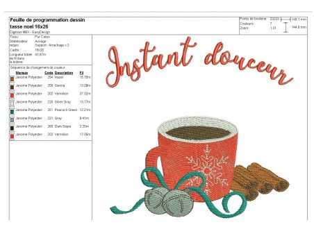 Motif de broderie machine tasse à café noël