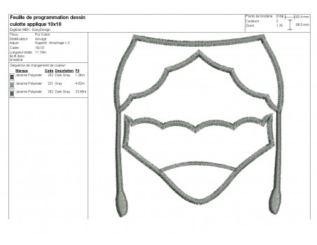 Motif de broderie machine  culotte et porte jarretelles