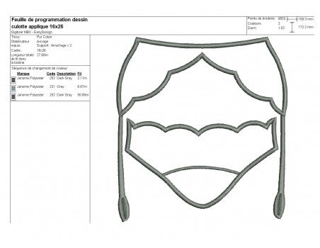 Motif de broderie machine  culotte et porte jarretelles