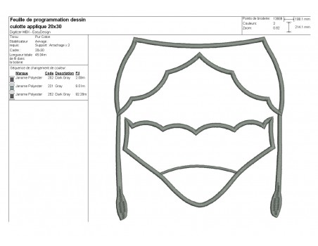 Motif de broderie machine  culotte et porte jarretelles