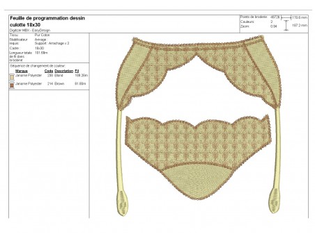 Motif de broderie machine  lingerie culotte et porte jarretelles