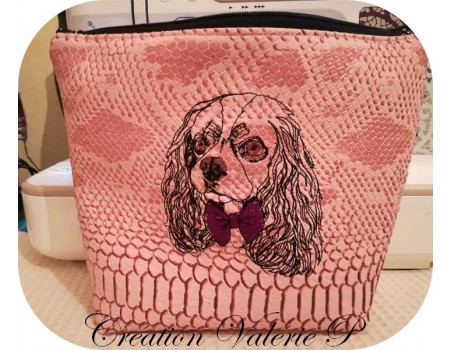 Motif de broderie machine cavalier king charles avec ses lunettes